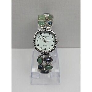 Novelle Gemstone Bracelet Watch Aventurine Blue Cabochon Silver Tone New Battery